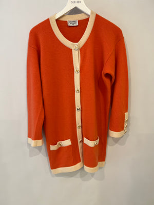 Chanel Vintage Coral and Cream Cashmere Cardigan with CC Logo Buttons Size FR 38/40 (UK 10/12)