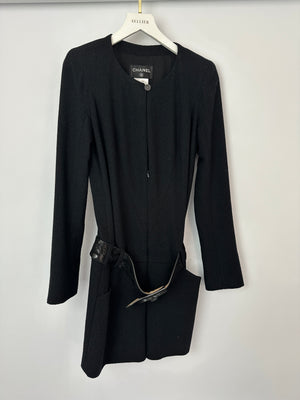 Chanel 09A Black Wool Short Dress with Crystal CC Buttons & CC Belt Details Size FR 34 (UK 6) RRP £3120
