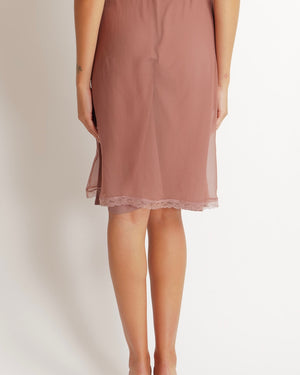 Gucci Pink Silk Skirt with Lace Trim Detailing Size XL (UK 14)