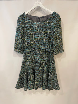 Dolce & Gabbana Blue Tweed Mini Dress with Crystal Belt Detail IT 44 (UK 12)