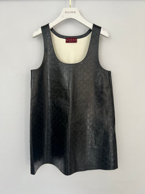 Gucci Black Crinkled GG Embossed Patent Leather Sleeveless Mini Dress Size IT 40 (UK 8)