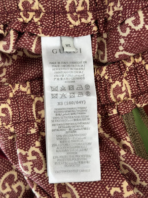 Gucci Burgundy and Cream Silk GG Monogram Joggers with Gold Metallic Side Detail Size XS (UK 6)