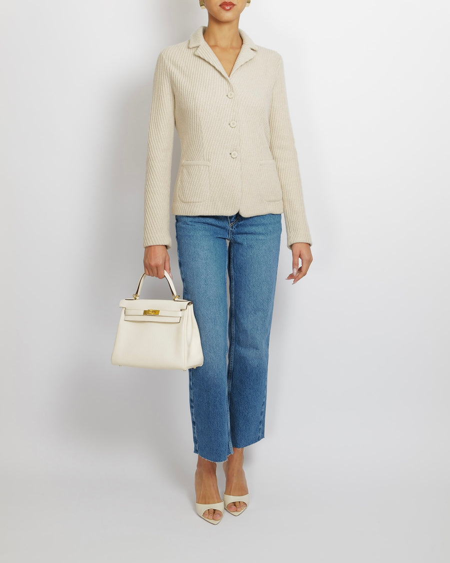 Loro Piana Beige Baby Cashmere Knitted Blazer Jacket with Beige Buttons Size IT 38 (UK 6)