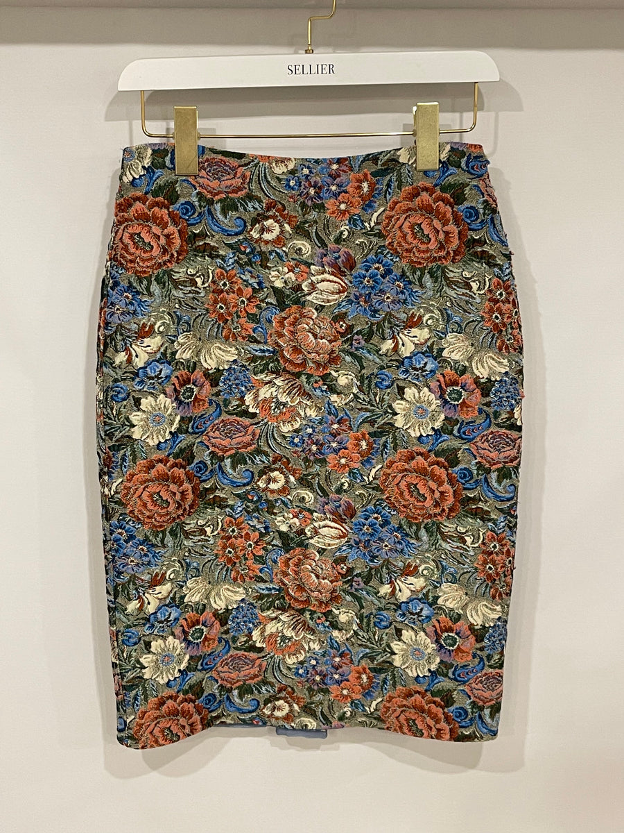 Ermanno Scervino Multicolour Brocade Floral Midi Skirt Size UK 10