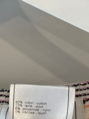 Chanel 07/P White and Multicolour Short Sleeve Striped Mini Dress with Gold Chain and CC Logo Details Size FR 38 (UK 10)