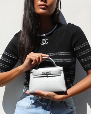 *SUPER RARE & HOT* Hermès Mini Kelly II 20 Bag in Metallic Argent Chèvre Chamkila Leather with Palladium Hardware