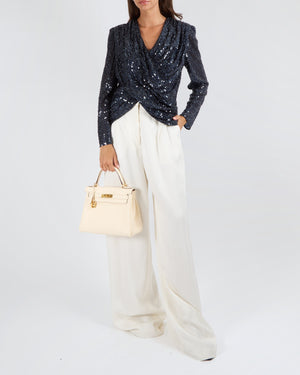 Jenny Packham Navy Sequin Misty Draped Blouse Top Size UK 14 RRP £2,800