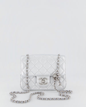 Chanel Silver CC Coco Crush Mini Square Bag in Caviar Leather with Silver Hardware