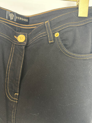 Versace Dark Black Denim Medusa '95 Jeans with Gold Logo Detail Waist 29 (UK 12)