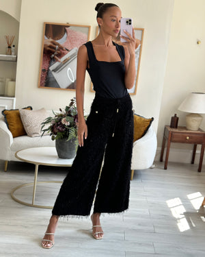 Chanel Black Metallic Fluffy Wide-Leg Trousers with CC Detail Size FR 36 (UK 8)