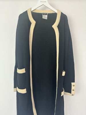 Chanel Black & Cream Long Sleeve Longline Cardigan Size FR 38 (UK 10)