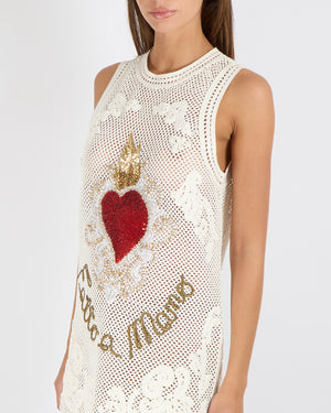 Dolce & Gabbana Spring 2019 Cream Crochet Mini Dress with Embellishments and Embroideries Size IT 42 (UK 10)