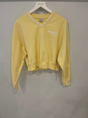 Sporty and Rich Yellow V-Neck Sweater with White Trim Detail Size S (UK 8)