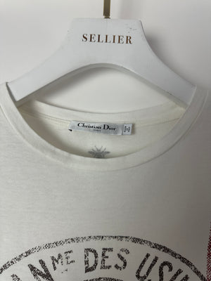 Christian Dior "St Anne Des Usines" White T-Shirt with Stripe and Logo Detail FR 36 (UK 8)