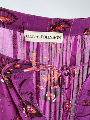 Ulla Johnson Purple Embellished Floral Maxi Dress with Ruffled Detail Size US 4 (UK 8)