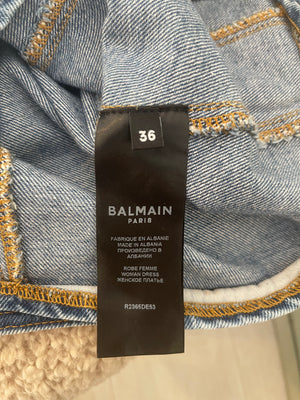 Balmain Denim Mini Dress with Silver and Gold Buttons Size FR 36 (UK 8)