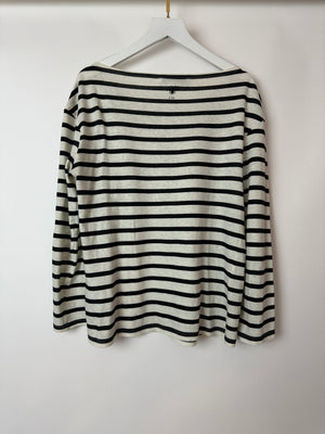 Christian Dior Cream Striped Logo Long Sleeve Top Size M (UK 10)