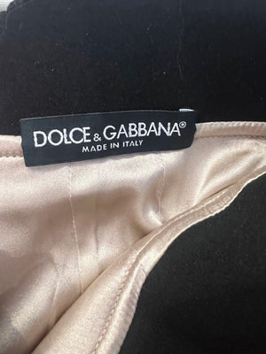 Dolce & Gabbana Pink Wool Mini Skirt with Black Waistband and Gold Buttons Detail Size IT 44 (UK 12)