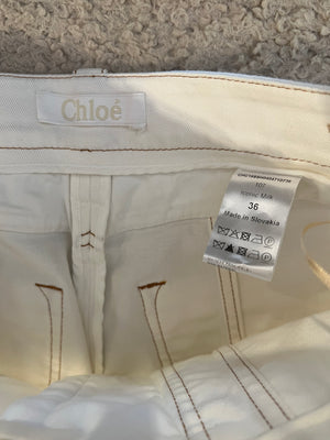 Chloe White Denim Shorts with Brown Stitching Detail Size FR 36 (UK 8) RRP £465