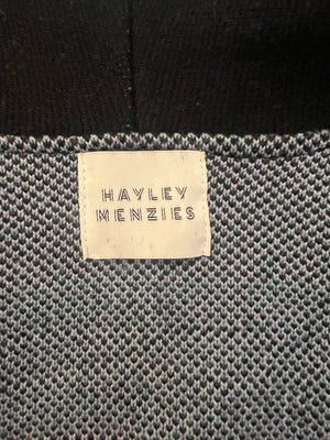 Hayley Menzies Black and Multi-Colour Wool Knitted Belted Cardigan and Midi Skirt Set with Horse, Flower and Heart Designs and Fringed Trims Detail Size S/L (UK 8/12)