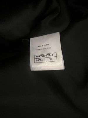 Chanel Black Shimmery Wool Long Coat with Gold CC Logo Buttons Size FR 34 (UK 6)