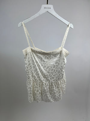 Chanel 23AK White Silk Sleeveless Shirt with CC Logo and Leopard Prints Detail FR 36 (UK 8) RRP £2450