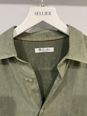 Loro Piana Sage Green Linen Button Down Shirt Size M (UK 10)
