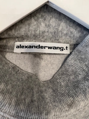 Alexander Wang Light Grey Ribbed Shorts and Top Set with Black Logo Size M (UK 10)