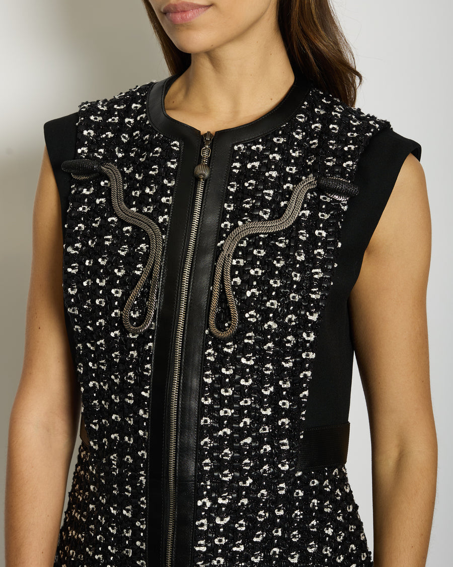 Louis Vuitton Metallic Black Tweed Halter Neck Dress with Chain and Leather Detail FR 40 (UK 12)