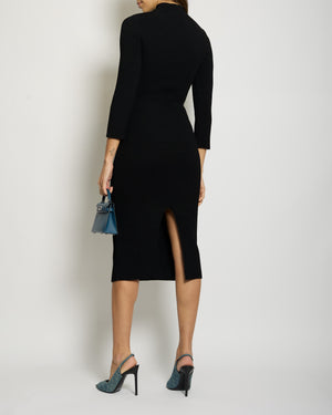 Khaite Black Ribbed Long Sleeve Midi Dress with Cut Out Detail Size FR 36 (UK 8)