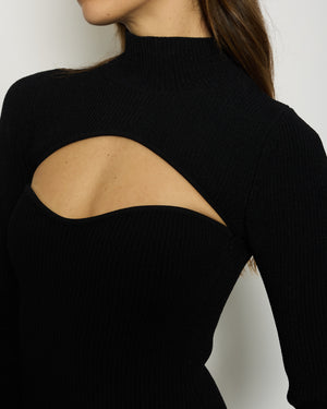 Khaite Black Ribbed Long Sleeve Midi Dress with Cut Out Detail Size FR 36 (UK 8)