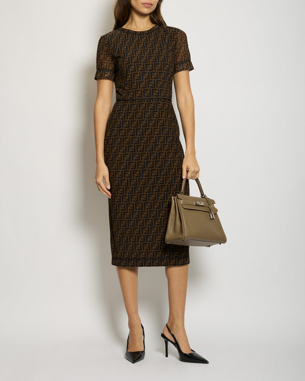Fendi Brown Round Neck Monogram Short Sleeve Long Dress IT 42 (UK 10)