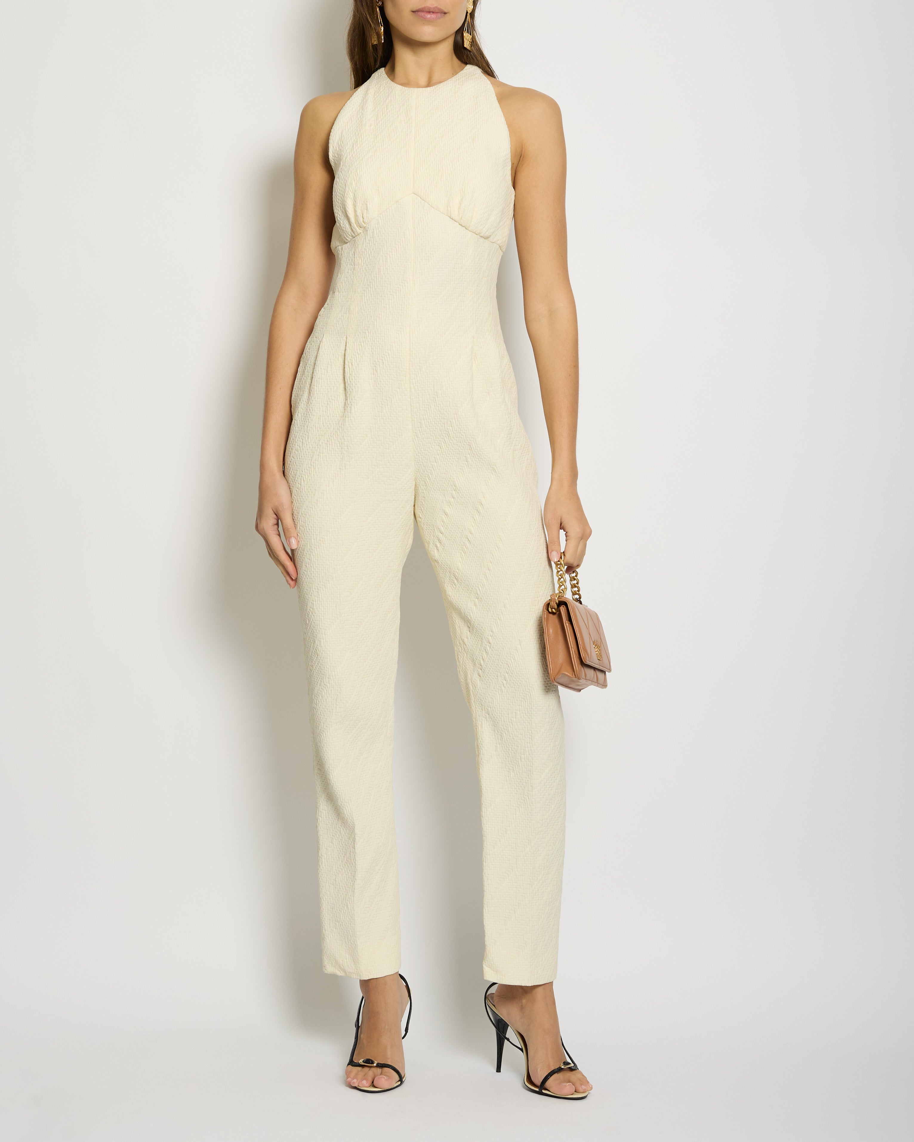 Emilia Wickstead Ivory Sleeveless Round Neck Jumpsuit UK 10 FR 38 Sellier