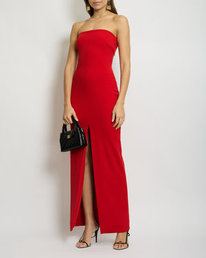 Solace London Red Strapless Maxi Dress with Split Detail at the Front Size UK 8