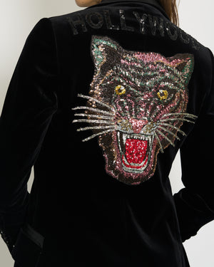Gucci Black Velvet "HOLLYWOOD" Tiger Embellished Single Breasted Blazer IT 36 (UK 4)