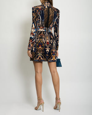 Dundas Velvet & Lace Paisley Print Long Sleeve Dress with Front Belt Detail IT 42 (UK 10)