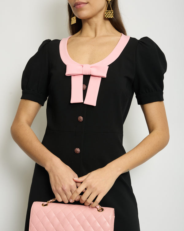 Gucci Black Short-Sleeve Dress with Pink Bow Trim, Crystal Detail Size L (10-12)