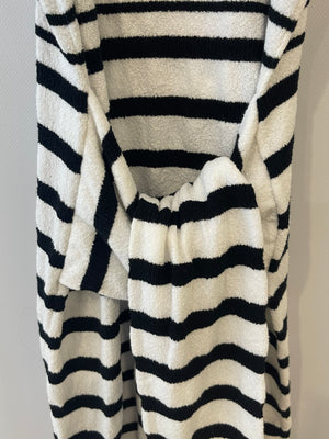 Chanel 24S Black & White Striped Towel Sailor Dress with Pink Trim, CC Logo & Tie Detail Size FR 36 (UK 8)