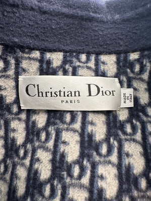 Christian Dior Navy Oblique Double Breasted Coat with Pocket Detail Size FR 40 (UK 12)