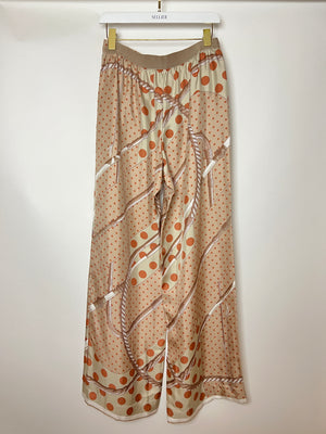 Hermès Beige, Cream Silk 'Clic Clac à Pois' Print Pyjama Top & Trouser Set Size FR 38 (UK 10)