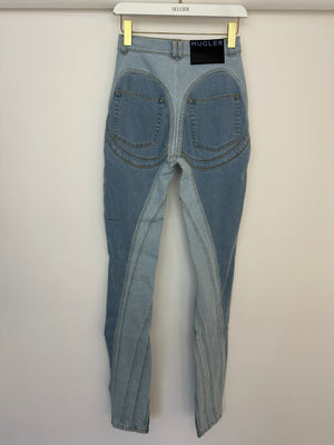 Mugler Light Blue Denim Panelled Skinny Jeans with Back Logo Detail Size FR 36 (UK 8)