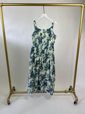 LoveShackFancy Cream and Blue Floral Corset Midi Dress Size US 6 (UK 10)