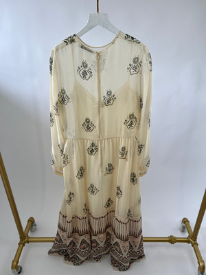 Christian Dior Ivory Printed Long Sleeve Maxi Dress FR 40 (UK 12)