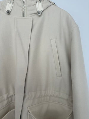 Hermès Cream Cashmere, White Nylon with Chaine D'Ancre Pattern Reversible Puffer Jacket Size FR 44 UK 16