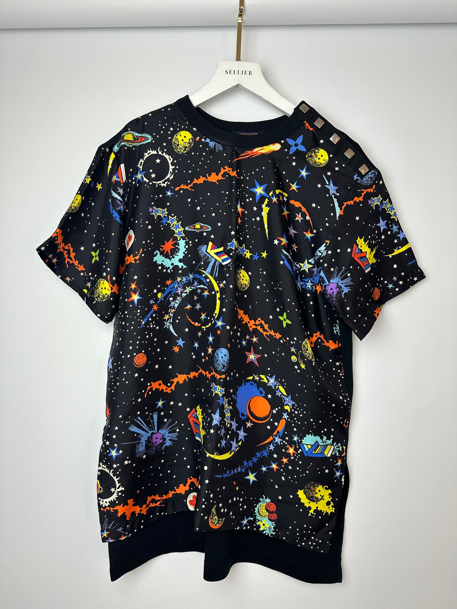 Louis Vuitton SS21 Black T-Shirt with Galaxy Print and Logo 