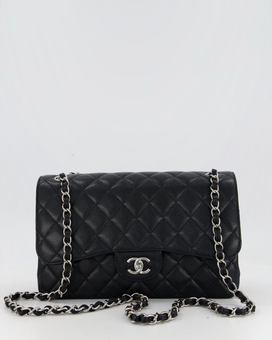 Chanel Black Jumbo Classic Double Flap Bag in Caviar Leather with Silver Hardware