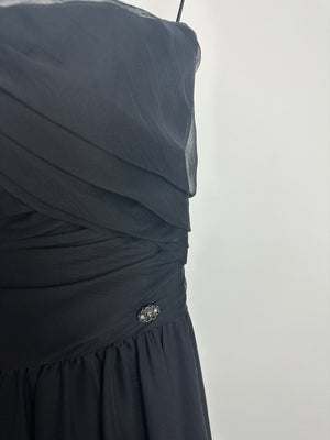 Chanel 20A Black Bandeau Silk Dress Draped Dress with White Camelia Bow Detail FR 34 (UK 6) RRP £7360