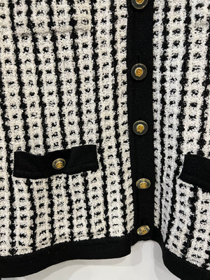 Chanel Spring 1997 Black and White Cardigan with Gold and Transparent CC Buttons Detail Size FR 38 (UK 10)