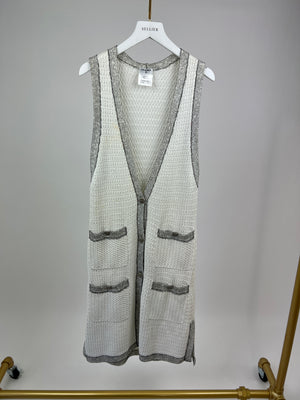 Chanel White Long Line Button Down Vest with Pocket Detail FR 38 (UK 10)