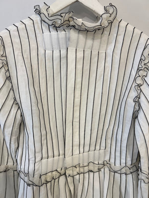 Chanel Spring 2017 White Silk Striped Ruffle Long-Sleeve Top  Velcro Back Detail Size FR 36 (UK 8)